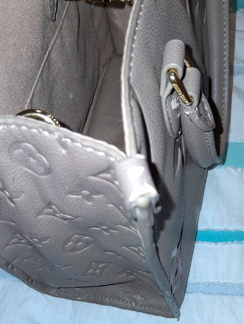 Taupe Embossed Monogram Purse with Gold Hardware . Sold As Is. DO NOT BUNDLE. - Picture 11 of 15